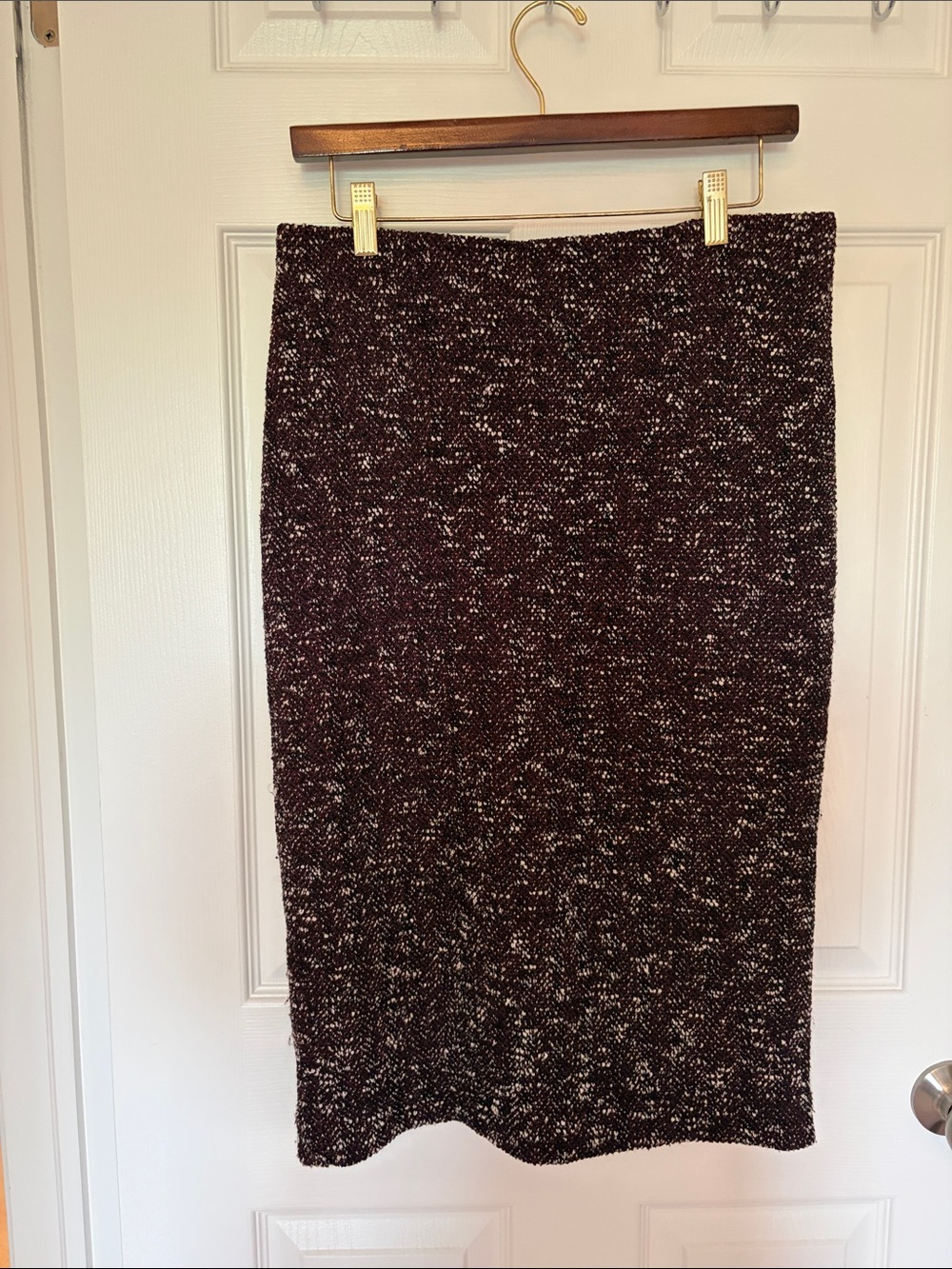 Ann Taylor Black, Burgundy and White Tweed Pencil Skirt